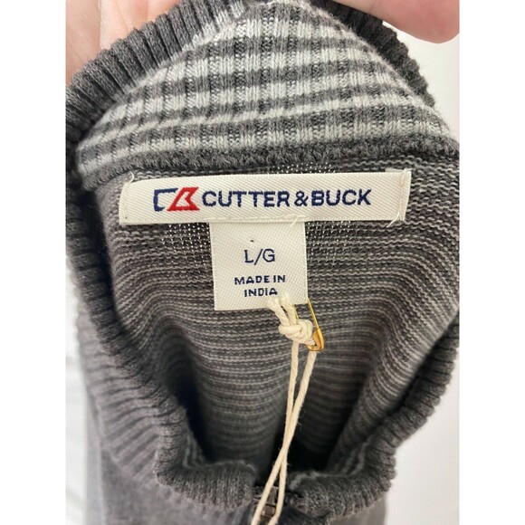 Men's Large Sweater Remington Grey Cutter & Buck Half Zip Ribbed Knit - Picture 8 of 12